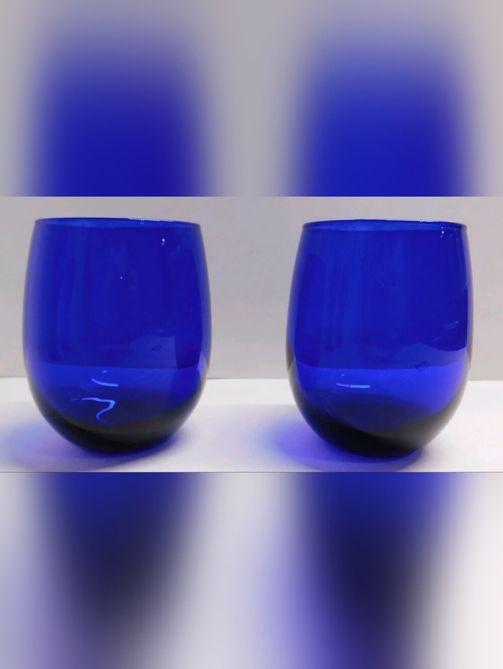 Set Of 2 Cobalt Blue Stemless Wine Goblet Water Glasses
